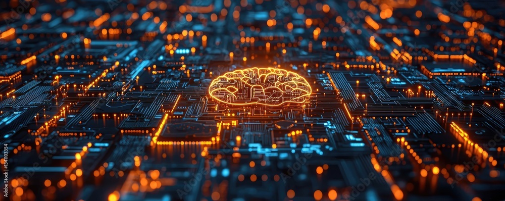 Fototapete Artificial intelligence database and future computing concept. Abstract representation of digital neural connections and networks.
