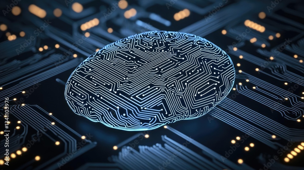 Aufkleber Artificial intelligence data circuit in cyberspace computing concept. Abstract illustration of a brain with circuit patterns.