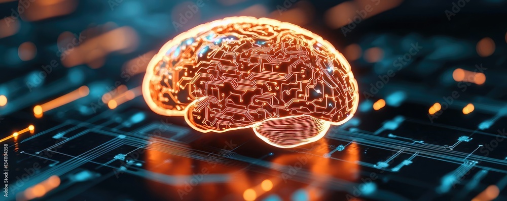 Aufkleber Artificial intelligence database and future computing concept. Futuristic brain concept showcasing neural network visualization.