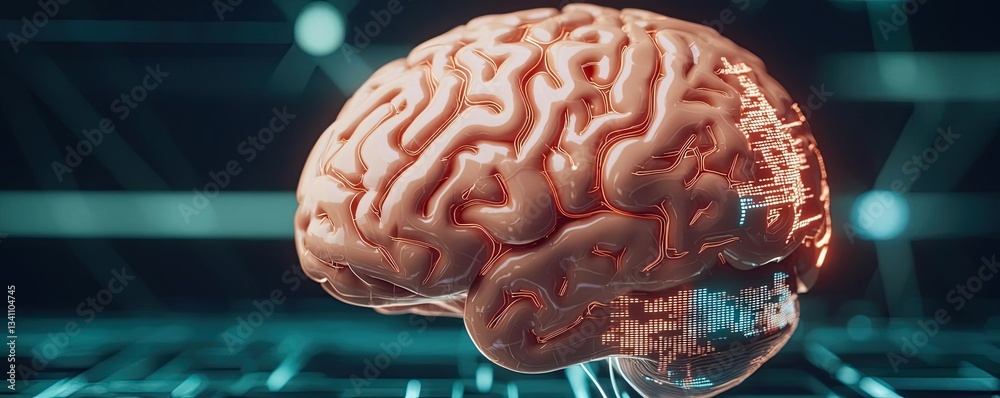 Aufkleber Artificial intelligence database and future computing concept. An intricate digital rendering of a human brain.