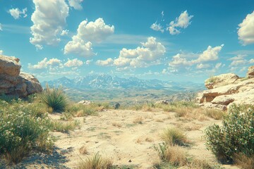 Here's the information for the image

 Scenic Mountain Vista under a Bright Sky