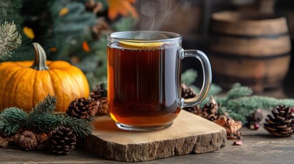 Black tea lemon autumn. Generative AI