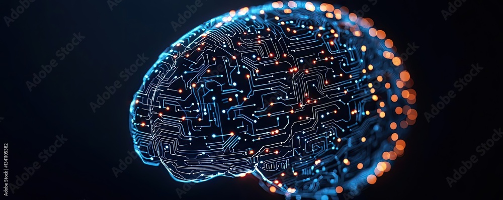 Leinwandbilder Artificial intelligence database and future computing concept. A futuristic representation of a brain with circuit patterns.