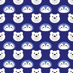 Cute Penguin and Bear Vector Seamless Pattern Digital Paper &ndash; Adorable Winter Animal Nursery Background, Baby Shower Scrapbook Paper, Kids Room Decor, Kawaii Arctic Wildlife Illustration, Blue and Whi