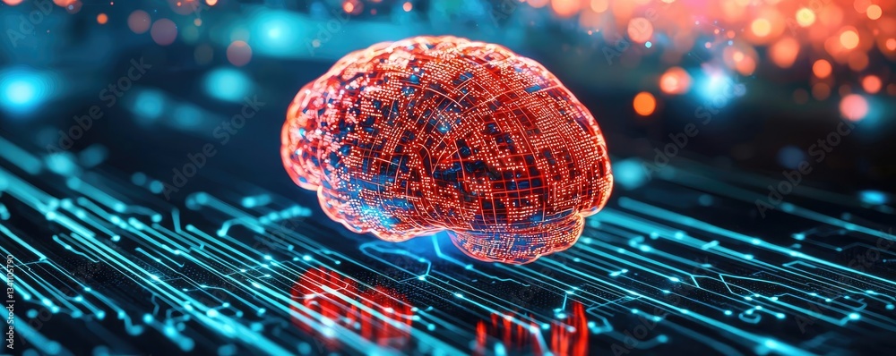 Aufkleber Artificial intelligence database in cyberspace circuit concept. A vibrant digital brain illustrating technology and innovation.