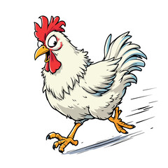 Vsai cartoon white rooster running and crowing loudly