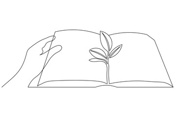 Continuous one line art and single line draw ecology sustainable design vector icon