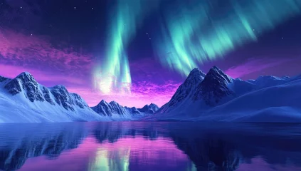 Fototapete Rund Majestic aurora borealis over a frozen landscape © King