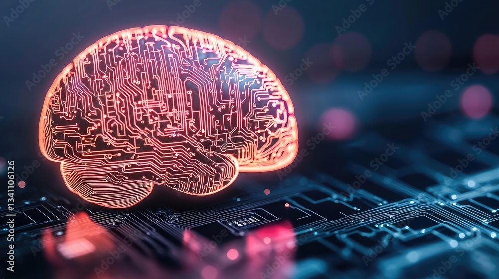 Aufkleber Artificial intelligence data circuit in cyberspace computing concept. Futuristic brain connected with circuit technology for digital innovation.