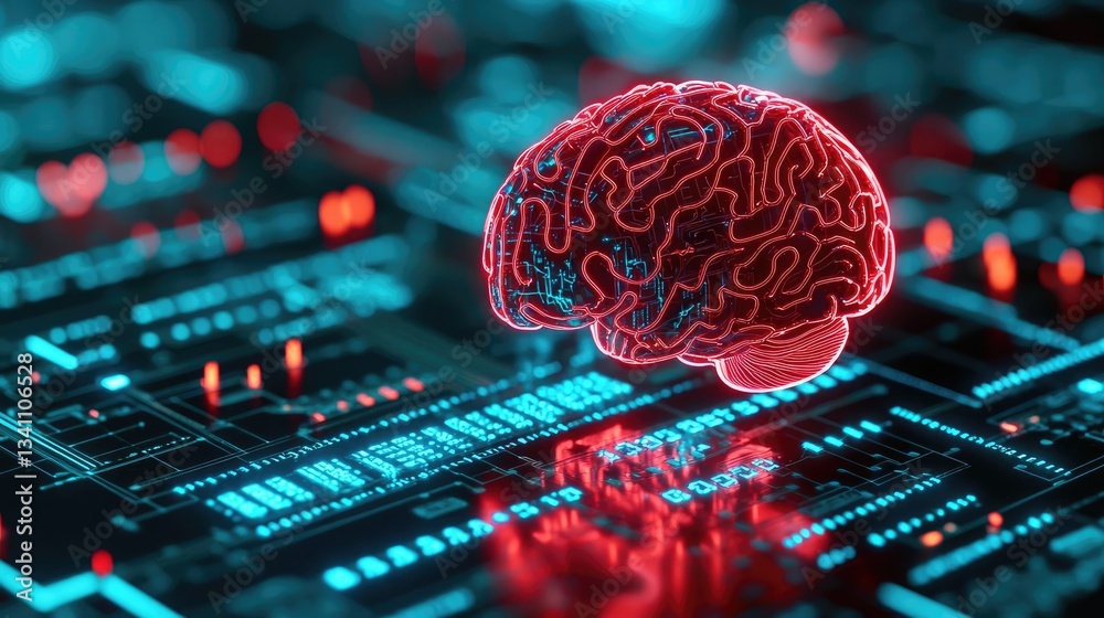 Fototapete Artificial intelligence data circuit in cyberspace computing concept. A digital brain on a complex circuit background, symbolizing AI.