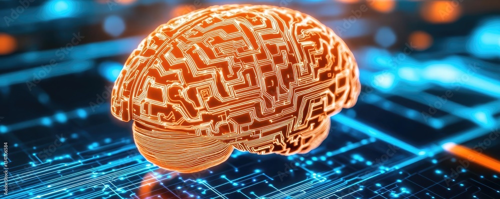 Poster Artificial intelligence data circuit in cyberspace computing concept. Futuristic brain design symbolizing artificial intelligence.