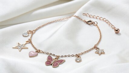 Delicate Gold Anklet with Charms