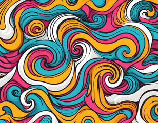 Fototapeta premium Wavy Swirl Trippy seamless pattern. Geometric bright color funky groovy 90s cartoon isolated print pattern. Vector illustration on white background