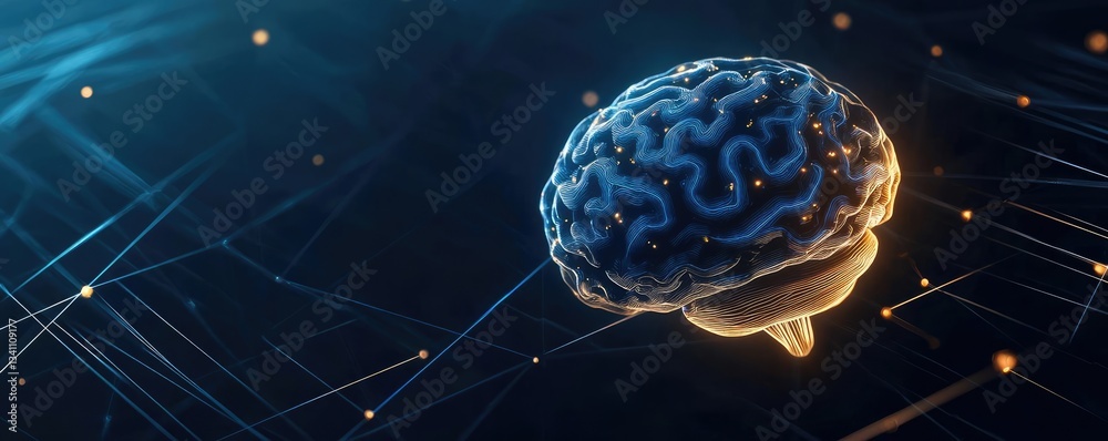 Poster Artificial intelligence database in cyberspace circuit concept. A futuristic digital representation of a human brain.
