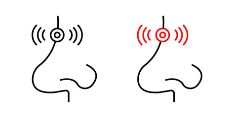 Nose pain icons set in black colors on white background