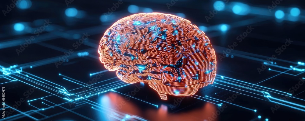 Poster Artificial intelligence database and future computing concept. Digital brain concept illustrating artificial intelligence.