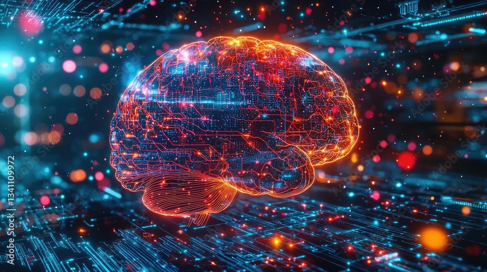 Poster Artificial intelligence data circuit in cyberspace computing concept. Futuristic digital brain illustrating artificial intelligence concepts.