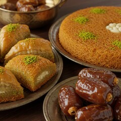 Ramadan kareem iftar time foods with family dates fry foods