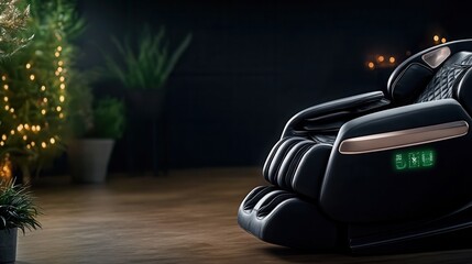 Obraz premium Futuristic AI-powered massage chair provides a relaxing and rejuvenating experience in a modern home setting, perfect for ultimate comfort and wellness du the holiday season.