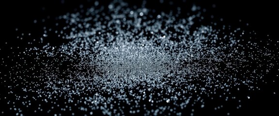 Obraz premium Densely packed silver glitter scattered on a deep black background, visual, detail