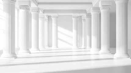 Empty white classical colonnaded hall (2)