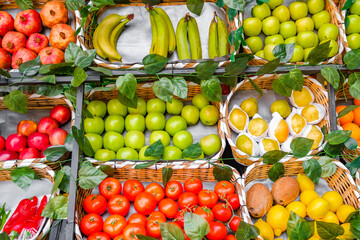 various fresh fruits and vegetables on the market