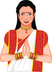 Fototapeta premium Bengali Woman Greeting Namaskar Character Vector Illustration