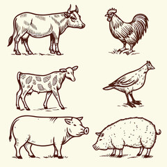 Fototapeta premium Rustic Hand-Drawn Farm Animals Illustration Set