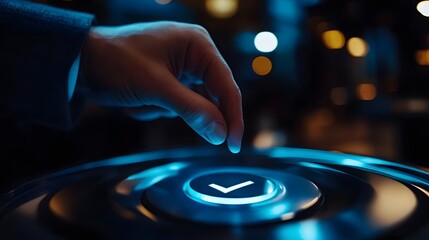 index finger shows successful verification with a check mark in tech photo style