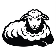 Simple black and white illustration of a head of sheep or lamb 