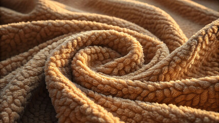 Cozy Textured Blanket Fabric in Warm Golden Brown Tones for Home Decor and Comfort