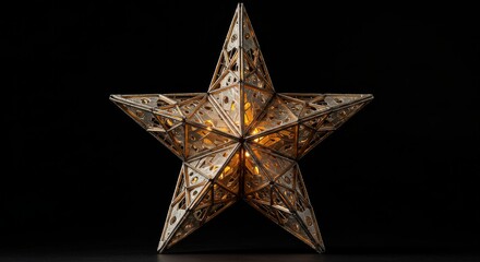 Glittering Golden Star Ornament On Dark Background