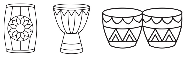 Drum illustrations with diverse designs for creative projects.