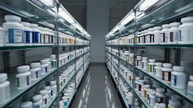 Pharmacy shelves filled with dietary and nutritional supplements for weight loss, Abundance of pharmaceutical dietary drugs for appetite control concept of using dietary and nutritional supplements