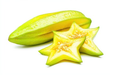 Fototapeta premium Fresh Starfruit Cut Open with Bright Colors on White Background