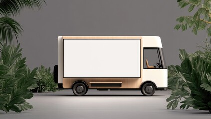 Modern delivery van with blank advertising space