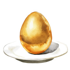Watercolor Haft sin Golden Egg on traditional plate Front View. Traditional Persian New Year Garlic, isolated on a white background. Nowruz vector design set	