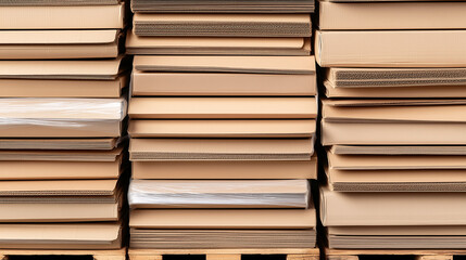 Fototapeta premium Stacks of neatly arranged cardboard boxes close-up. Concept of storage, logistics, and packaging.