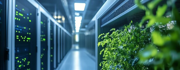 Eco-friendly Tech Greenery in a modern data center environment.