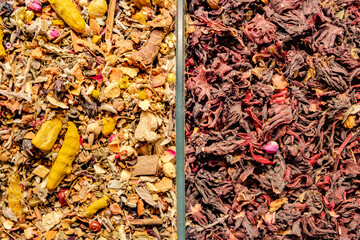 different dry flower teas in bulk sold on market