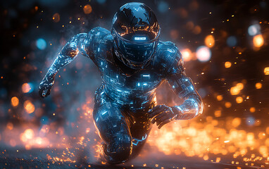 Fototapeta premium Futuristic Digital Football Player with Holographic Data 