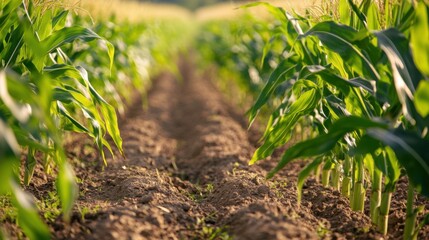 Fototapeta premium Corn cobs, plantation field. Generative AI