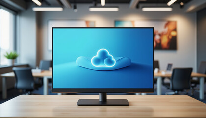 Naklejka premium Digital cloud storage concept on a computer screen in an office 