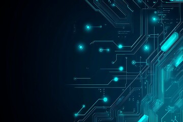 Fototapeta premium Abstract close-up of a glowing blue digital circuit board, showcasing intricate connections and technological design on a black background. 