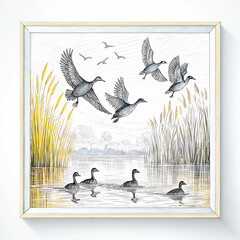 Duck Silhouette Collection - Black and White Set of ducks silhouettes in different poses.