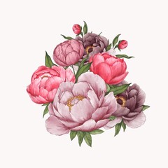 Bouquet of elegance Peonies, wedding, greeting card, invitation design