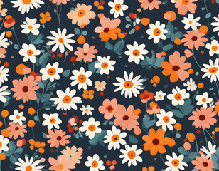 Small flowers pattern, seamless print of abstract simple ditsy flowers, vectore illustration of retro ditsy print. Floral seamless background