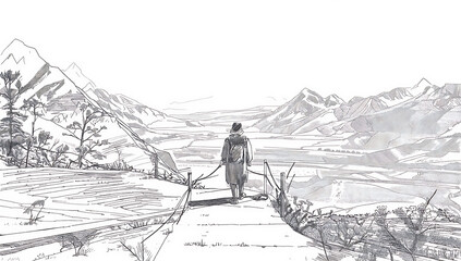 Naklejka premium Lone traveler in the mountains