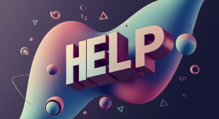 Three Dimensional Help Text On An Abstract Purple Pink Blue Gradient Background