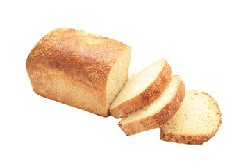 Freshly baked homemade whole grain bread isolated on white background. Healthy bread